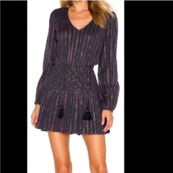 Tularosa Nina dark blue maroon metallic gauze smocked dress size Extra Small XS - Picture 1 of 16